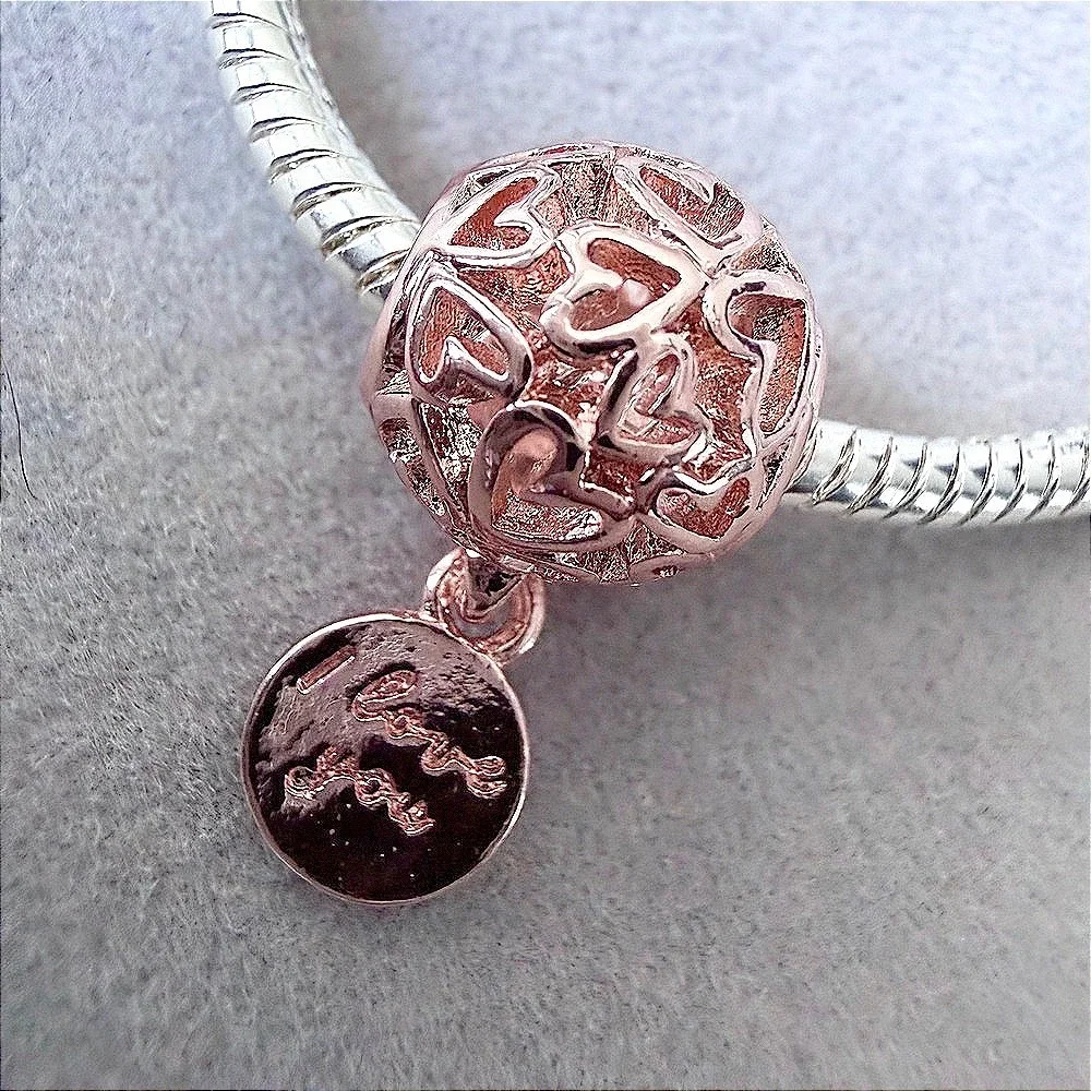 Rose Gold Holo Heart I Love You Dangle European Charm Bead fits PANDORA